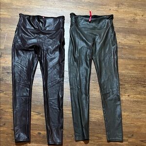 SPANX Black and Brown Faux Leather Leggings